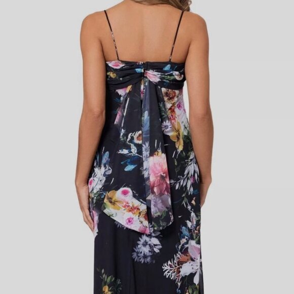 NWT Black Floor Length Floral Dress - Picture 4 of 6